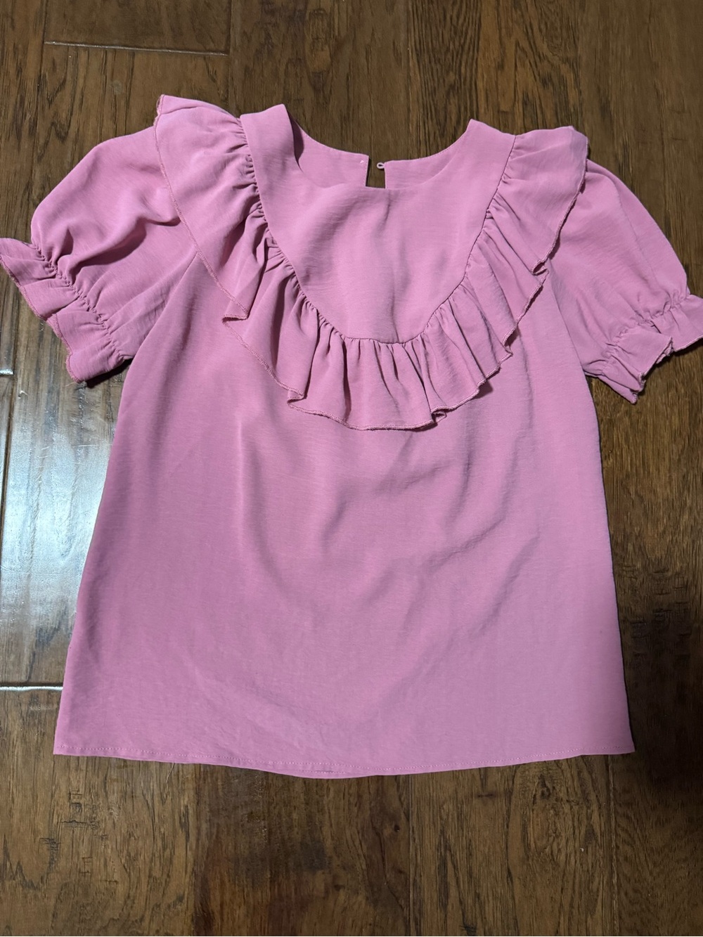 Source Unknown Pink Ruffle Yoke Short Sleeve Blouse